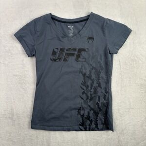 UFC Venum Grey Short Sleeve V-Neck Shirt Graphic Women's Small MMA